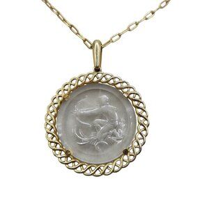 Vintage  Trifari Necklace Pendant Sagittarius Zodiac Astrology Lucite Intaglio G